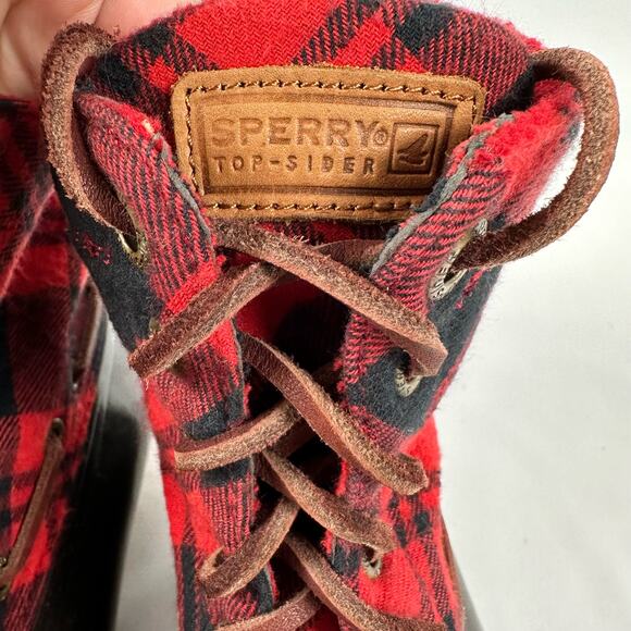 Sperry Top Sider Red and Black Buffalo Plaid Rubber Duck Boots Womens Size 7 - Picture 9 of 13